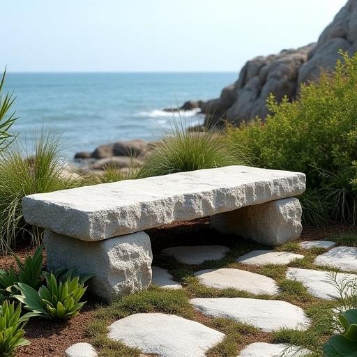 Natural stone benches for seaside gardens